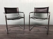 Coppia Di Sedie Anni 70 Acciaio Cromato E Cuoio In Stile Mart Stam Breuer