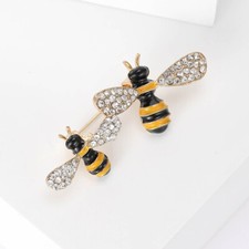 Spilla stile art deco cristallo smaltato due api distintivo lega insetti spilla regalo