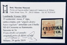 Lombardo Veneto 15 Cent I Tipo 1850 Difetto Cliché Angolo Smussato Raro Nitido