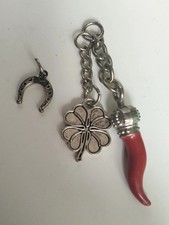 Lotto Ciondoli Portafortuna Ferro Cavallo Quadrifoglio Cornetto Acciaio Vintage 