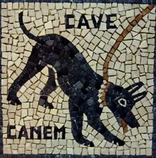 Medaglione Rosone ATTENTI CANE-GATTO/CAVE CANEM-FELEM Mosaico Marmo Rivestimento