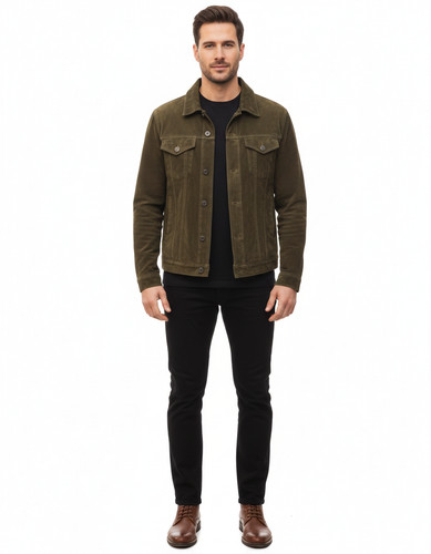 Giacca pelle biker uomo - , verde