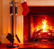 Set Di 4 Accessori per Camino, Moderni Strumenti Neri Con Pala, Attizzatoio, Spa