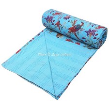 Copriletto Trapuntato Singolo Etnico Indiano Kantha Fatto a Mano Cotone Copri...