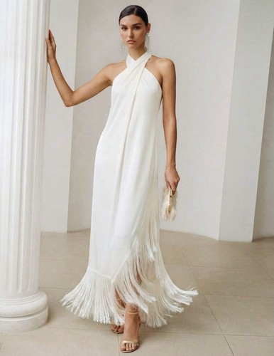 Maxi abito donna bianco - , scollo