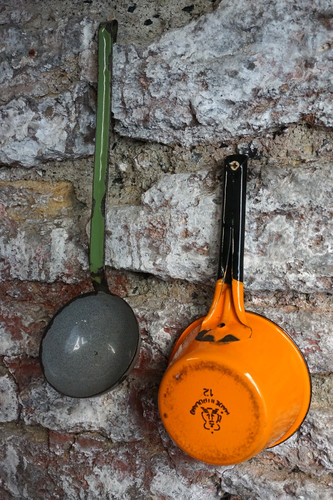 Vintage green grey enamel - vintage, green&