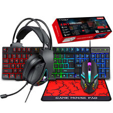 Tastiera da gioco PC RGB mouse e cuffie set LED gamer pacchetto kit meccanici 4IN1