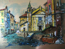 QUADRO Cromolitografia oro firmata artigianale con cornice legno - vintage