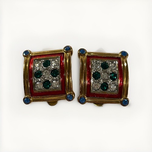 Vintage clip earrings blue red - clip,
