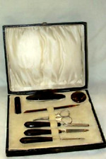 ANTICO SET MANICURE BRONZO ORMOLU FARFALLA INGLESE PELLE TARTARUGA ART DECO