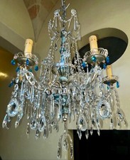 lampadario classico in cristallo fiorentino e legno in argento meccato