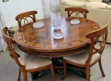 Tavolo "Luigi Filippo" Rotondo Allungabile Stile Maggiolini Con 4 Sedie 