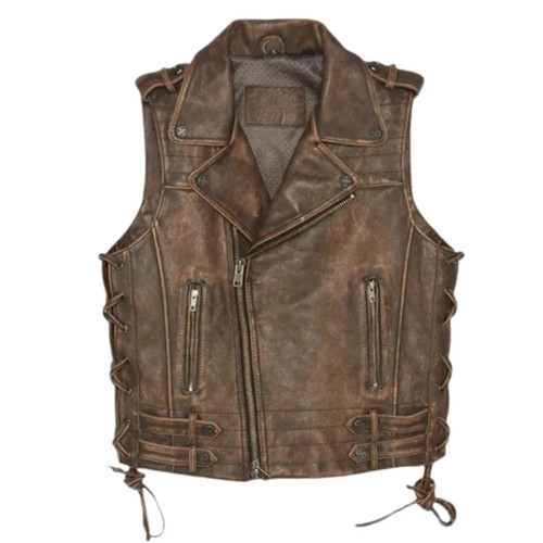 Gilet moto pelle marrone - pelle,
