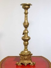 Antico torciere candeliere porta cero in bronzo dorato