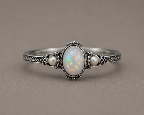Anello perle opale etiope