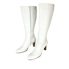 Stivali Marc Cain in pelle bianca con tacco impilato al ginocchio taglia 40 taglia US 9