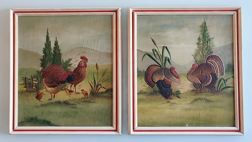 Due quadri raffiguranti gallo