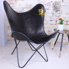 sedia farfalla nera, rivestimento vintage in pelle farfalla, rivestimento in pelle con struttura