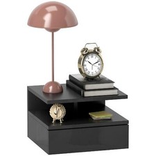 Comodino Sospeso per Camera da Letto in Legno 35x32x22.5 cm Nero Lucido DecHome