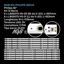 KIT 12 BARRE STRIP LED TV PHILIPS LB55073V0_01 LB55073V1_02 55PUS7303 TPT550U2