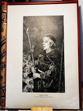 1879 Domenico Morelli monaco cantante xilografia incisione antica figura monaco arte