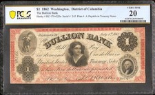 BANCONOTA DA 1 DOLLARO 1862 WASHINGTON DC GRANDE VALUTA VECCHIA CARTAMONETA PCGS