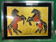 quadro dipinto di Sage Vernis - "Cavalli" - Smalti su lamiera stile graffiato