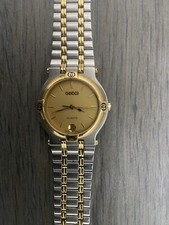 Gucci Vintage 9000L Acciaio Bicolore 25mm Quadrante Oro Quarzo Donna Usato Fu...