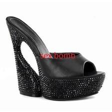 Sexy SANDALI STRASS tacco 15 NERO PELLE n. 36 plateau sabot scarpe SEXY GLAMOUR