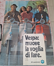 POSTER 140X100 VESPA: MUOVE LA VOGLIA DI FARE PIAGGIO ORIGINALE LEADER 1977