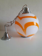 Lampadario a Sospensione in Vetro Vintage Anni '70 boccia bianco e arancione