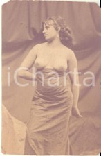 1890 ca VINTAGE EROTIC Topless woman standing - Photo albumen CDV risque