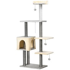 PawHut Tiragraffi per Gatti Alto 156cm con Casetta, Lettino e Pali in Sisal