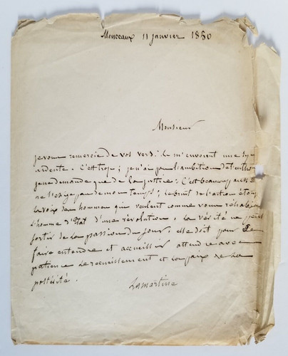 Lamartine signed letter - signed,