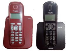 2 Telefoni fissi cordless Philips-GIGASET, BATT.RICARIC.NON FUNZIONANTI,USATI