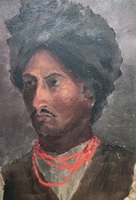 Ritratto di gentiluomo orientale - Olio su carta originale 19C