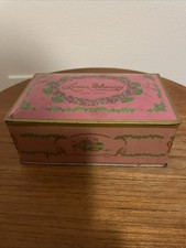 Vintage Louis Sherry 1/2 libbra di latta caramelle con coperchio in metallo con disegno floreale rosa