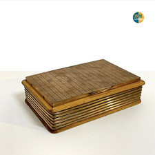 Portasigarette vintage da tavolo scatola in legno e rame per sigari Art Deco