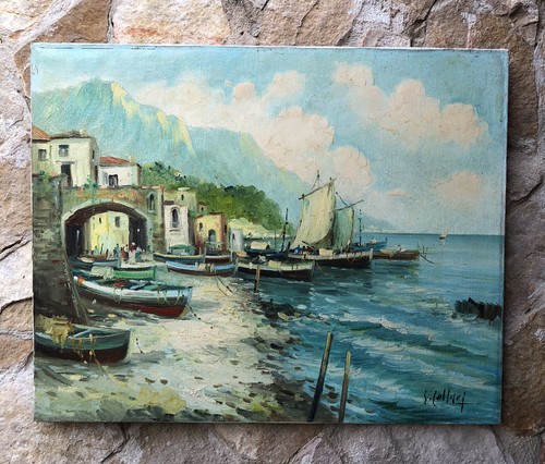 Quadro marina con - con, barche-