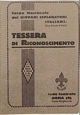 CATANIA CORPO NAZIONALE GIOVANI ESPLORATORI ITALIANI TESSERA 1926 BOY-SCOUT 