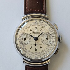 MINERVA-CRONO-ACCIAIO-ANNI 40-ANSE FISSE A BARILE-CALIBRO ANGELUS 215-RARISSIMO