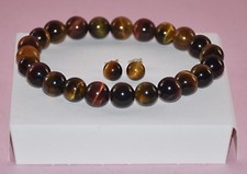 Parure donna in argento 925 con Occhio di Tigre – bracciale elastico + orecchini