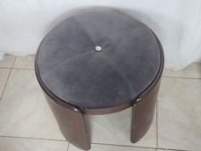 Pouffe  Sgabello Poggia Piedi Vintage In Legno E Camoscio 