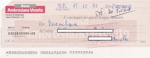 Siracusa assegno del banco - assegno,