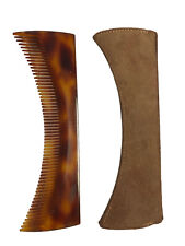 PETTINE CURVO CON ASTUCCIO PELLE SCAMOSCIATAI ACCESSORI CAPELLI VINTAGE CM 15