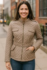 Giacca XCVI XL Taupe Diamond trapuntata cintura moto utility militare safari classico