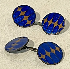 Bigiotteria vintage - antichi GEMELLI per camicia, SMALTO BLU, design geometrico