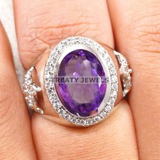 Amethyst Oval Cut Gemstone With 925 Sterling Silver Ring For Men's #A710