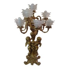 Lampada Lume  Antico Metallo Dorato  Putti e Vetri Lavorati Regency Vintage
