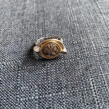 Anello antico greco Atena/gufo 2 lati intarsiato zircone apertura regolabile due toni